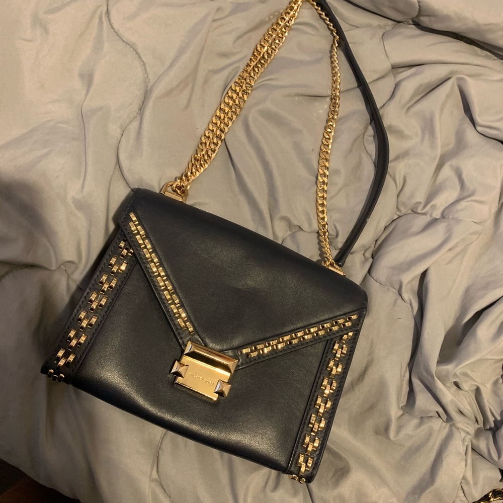 Michael kors navy blue and gold purse
